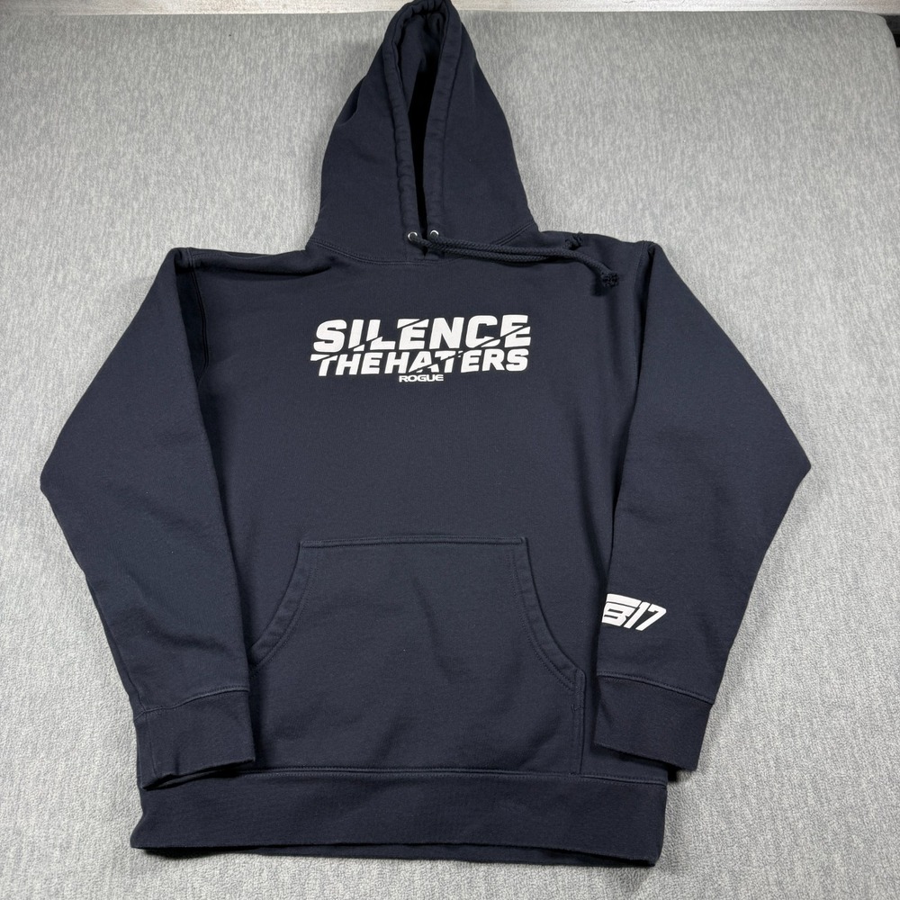 Rogue Hoodie Men's Medium Black Pullover Silence The Haters Graphic Fitness Tb17
